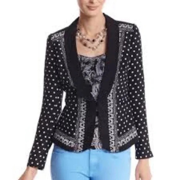 White House Black Market WHBM Black Polka Dot Silk Blazer Jacket - Picture 2 of 10